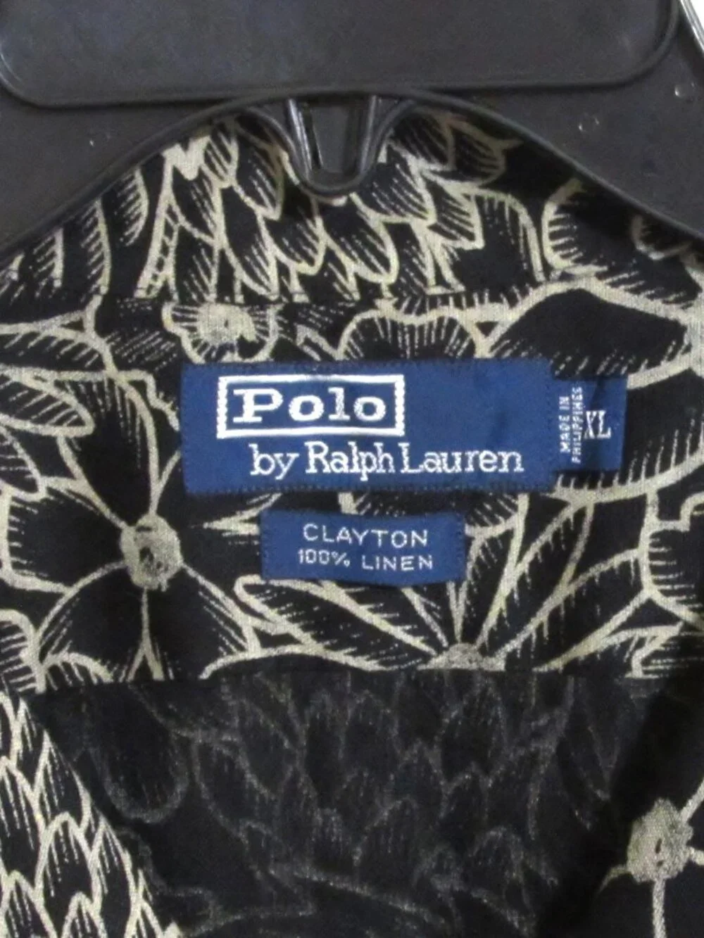 Men's RALPH LAUREN Black & Beige Floral Hawaiian Linen Short Sleeve Shirt XL - Picture 4 of 4